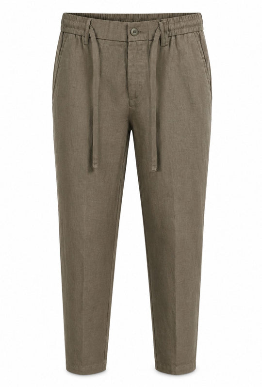 Pantalone 100% Lino Uomo confort fit con elastico - CAMMELLO