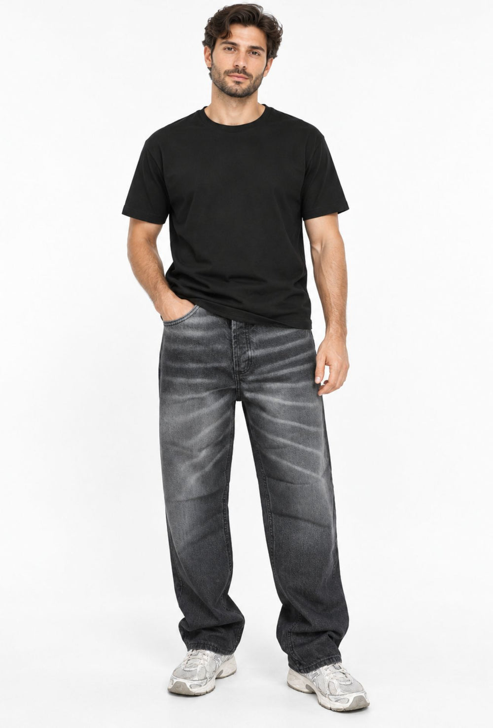 Jeans uomo baggy Effetto Slavato Vestibilità Over- GRIGIO ANTRACITE