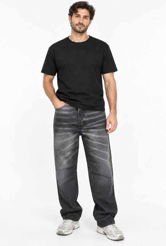 Jeans uomo baggy Effetto Slavato Vestibilità Over- GRIGIO ANTRACITE