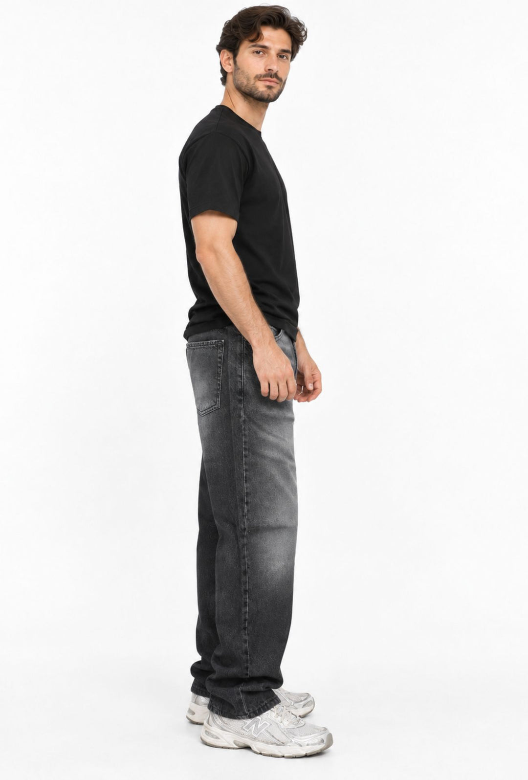 Jeans uomo baggy Effetto Slavato Vestibilità Over- GRIGIO ANTRACITE