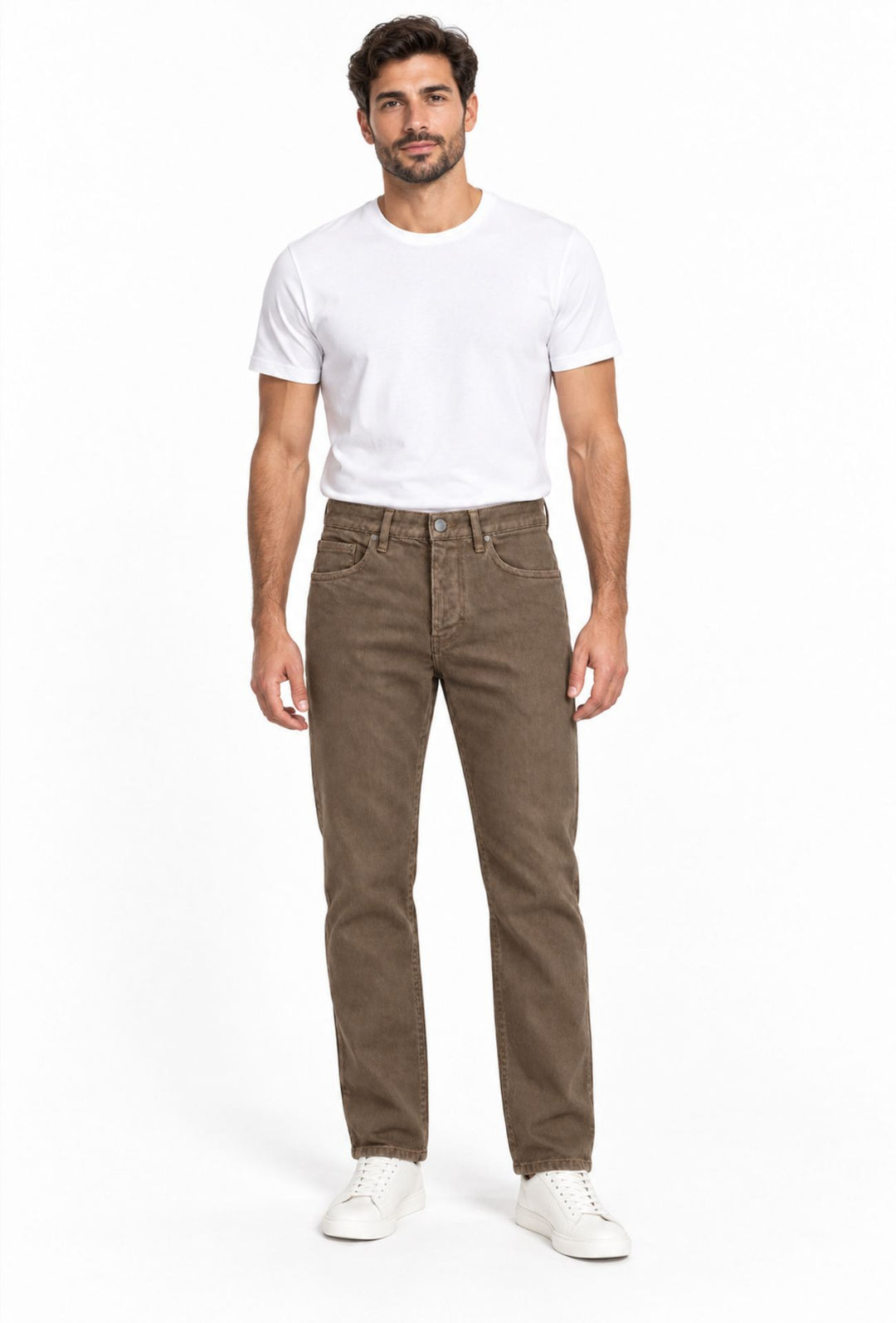 Pantalone uomo in cotone jeansato 5 Tasche invernale Regular Fit- CAPPUCCINO