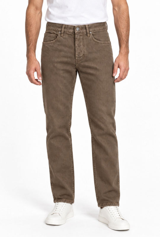Pantalone uomo in cotone jeansato 5 Tasche invernale Regular Fit- CAPPUCCINO