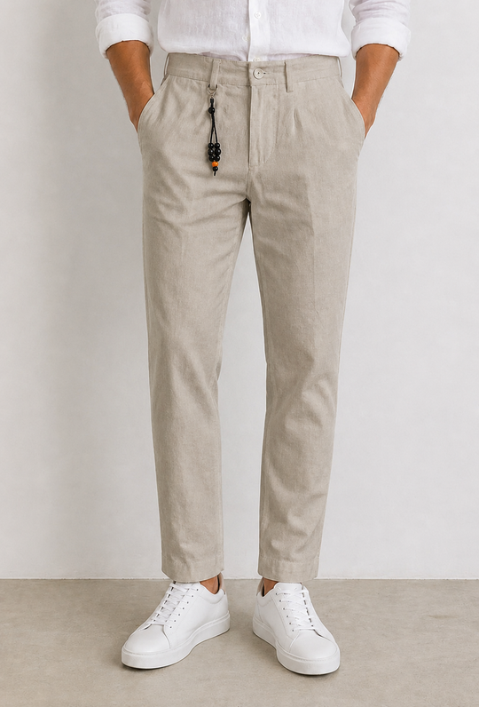 Pantalone uomo Dresserd in Lino e cotone semi slim fit - BEIGE