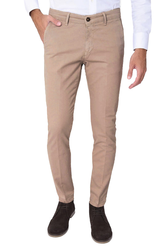 Pantalone Uomo Cotone Leggero Made in Italy Slim Fit Gamba stretta Dresserd -  FANGO
