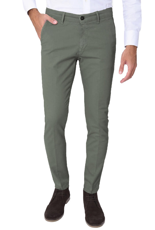 Pantalone Uomo Cotone Leggero Made in Italy Slim Fit Gamba stretta Dresserd -  VERDE