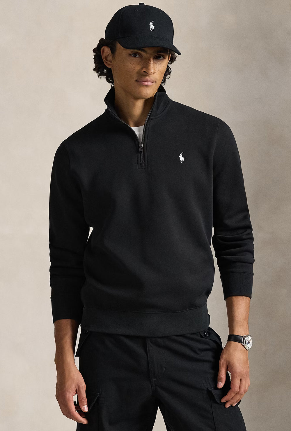 Felpa uomo RALPH LAUREN mezza zip lupetto - NERO