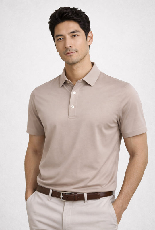 Polo Uomo tessuto di Scozia 100% Cotone Mercerizzato Regular Fit, Made in Italy -BEIGE