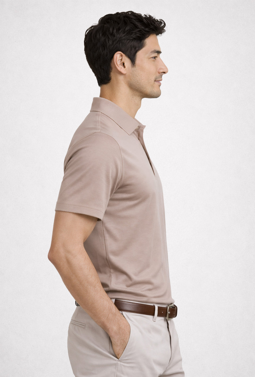 Polo Uomo tessuto di Scozia 100% Cotone Mercerizzato Regular Fit, Made in Italy -BEIGE