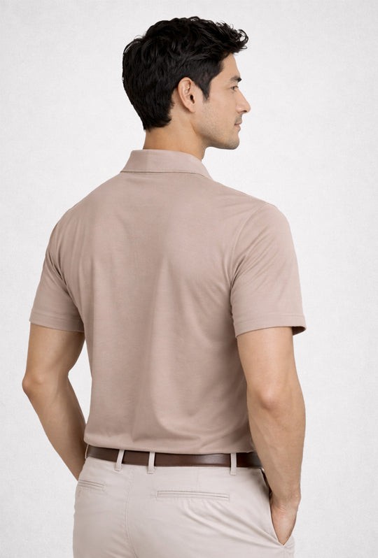Polo Uomo tessuto di Scozia 100% Cotone Mercerizzato Regular Fit, Made in Italy -BEIGE