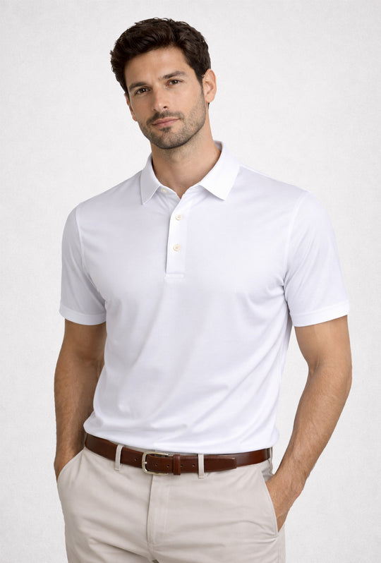 Polo Uomo tessuto di Scozia 100% Cotone Mercerizzato Regular Fit, Made in Italy -BIANCO
