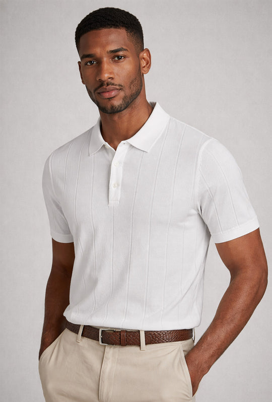 Polo uomo in crepe di cotone Dresserd a maglia - BIANCO