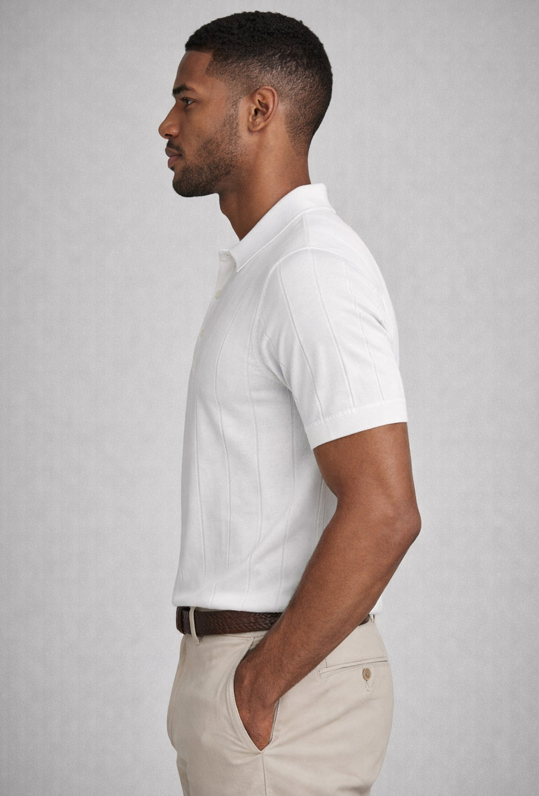 Polo uomo in crepe di cotone Dresserd a maglia - BIANCO