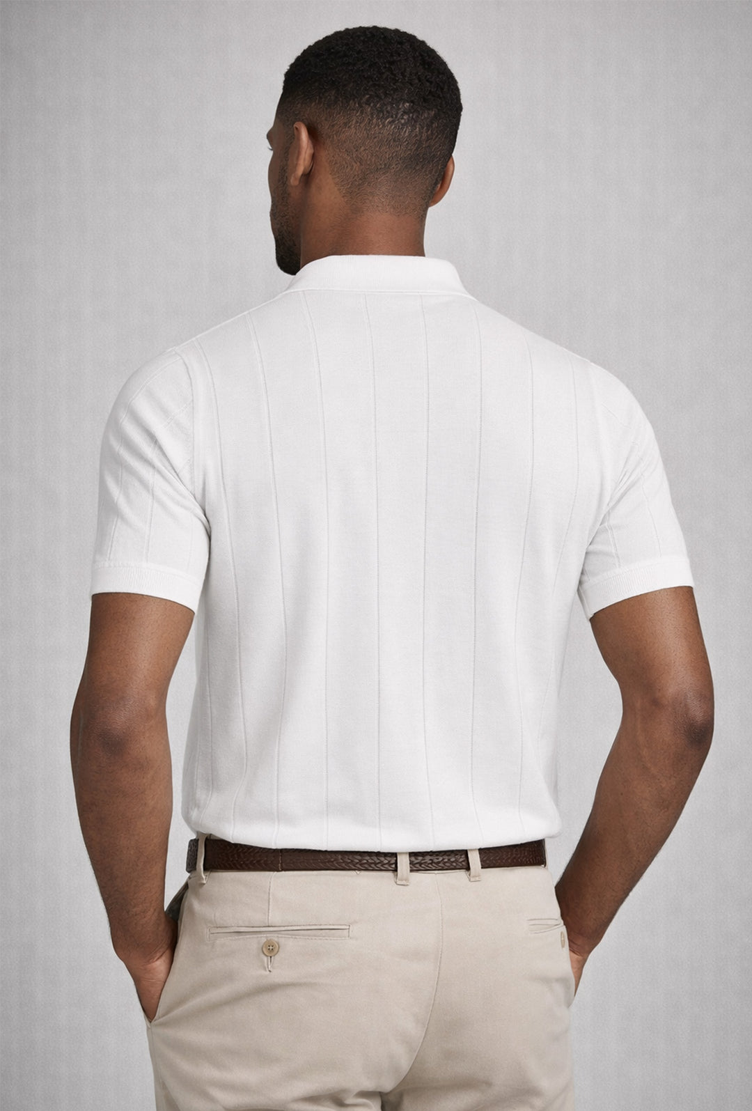 Polo uomo in crepe di cotone Dresserd a maglia - BIANCO