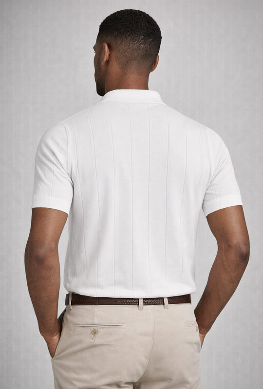 Polo uomo in crepe di cotone Dresserd a maglia - BIANCO