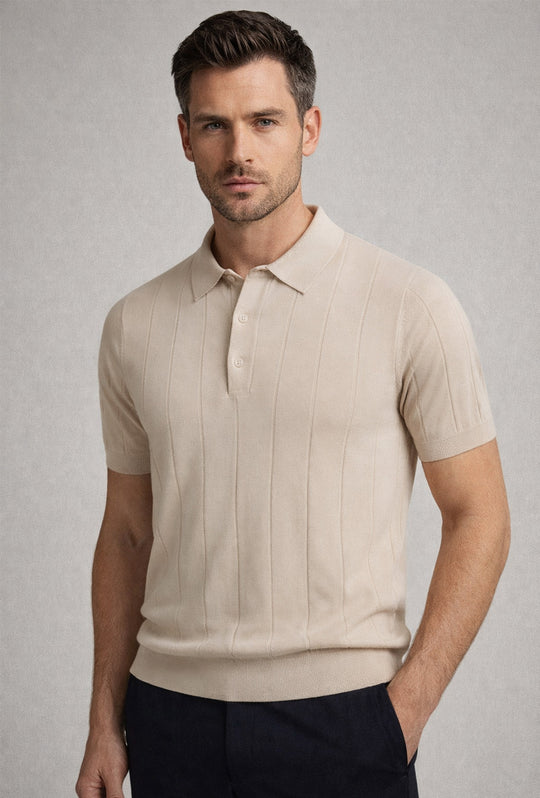 Polo uomo in crepe di cotone Dresserd a maglia - BEIGE