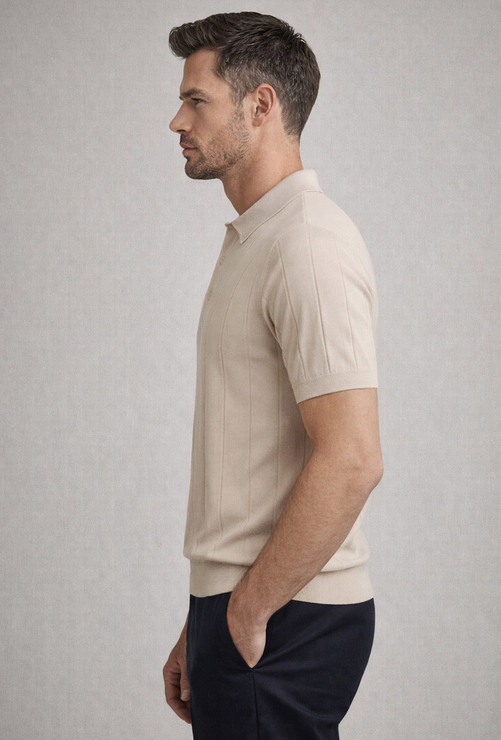 Polo uomo in crepe di cotone Dresserd a maglia - BEIGE