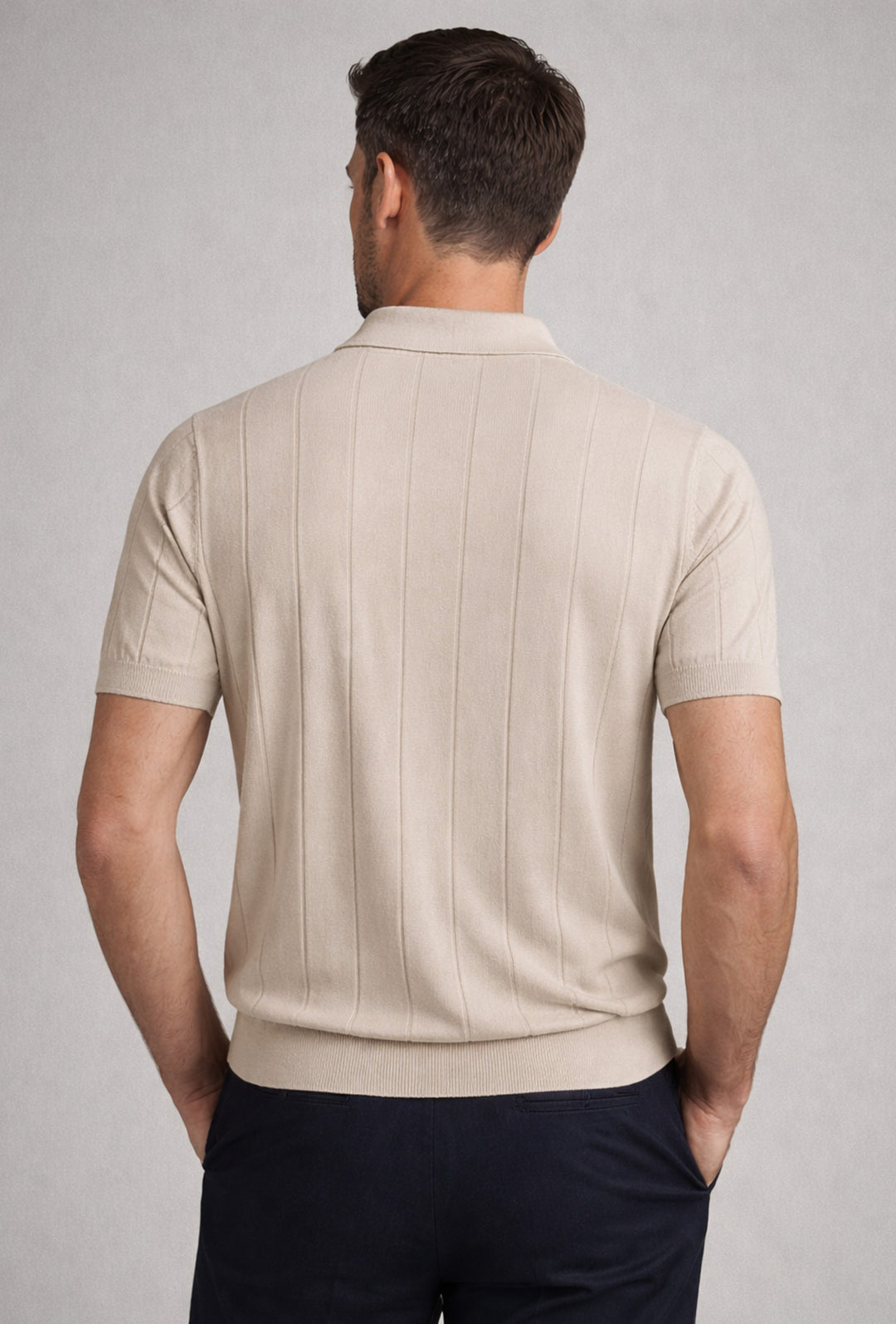 Polo uomo in crepe di cotone Dresserd a maglia - BEIGE