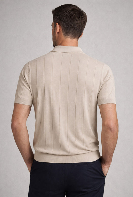 Polo uomo in crepe di cotone Dresserd a maglia - BEIGE