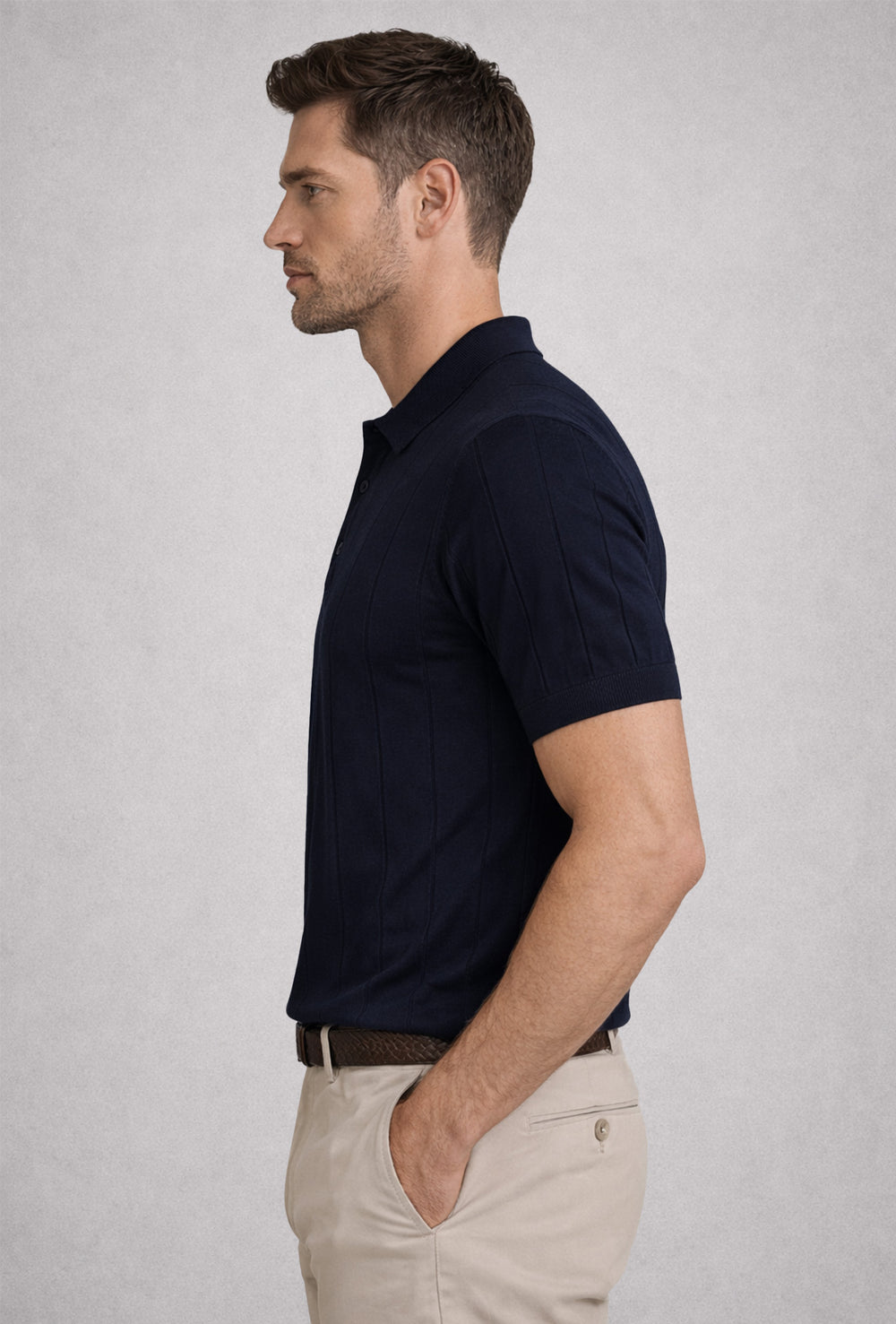 Polo uomo in crepe di cotone Dresserd a maglia - BLU