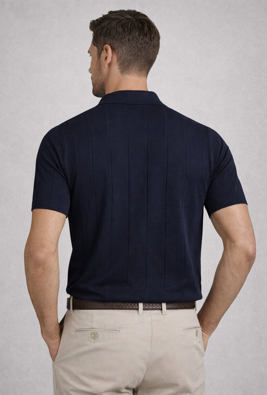 Polo uomo in crepe di cotone Dresserd a maglia - BLU