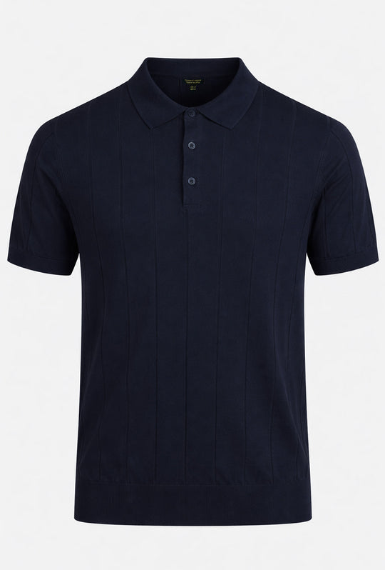Polo uomo in crepe di cotone Dresserd a maglia - BLU