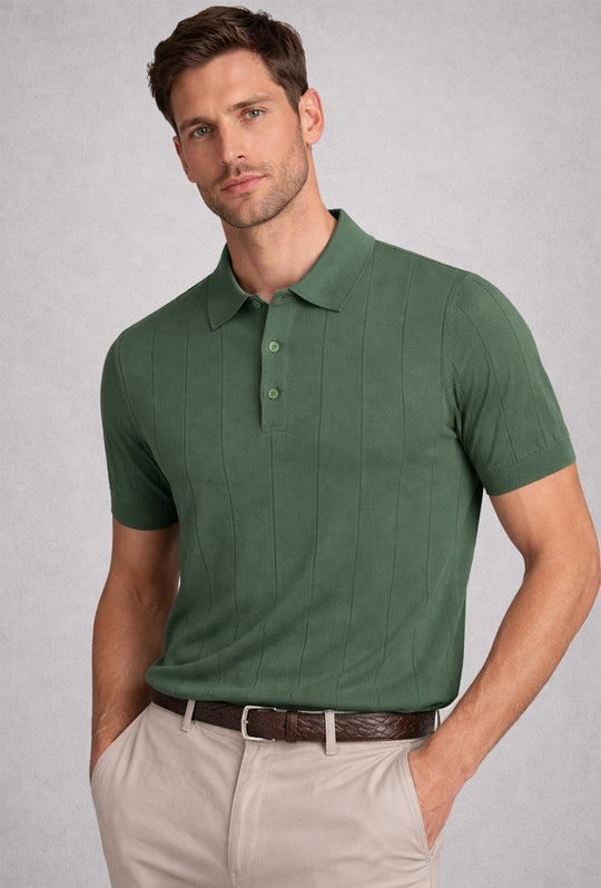 Polo uomo in crepe di cotone Dresserd a maglia - VERDE