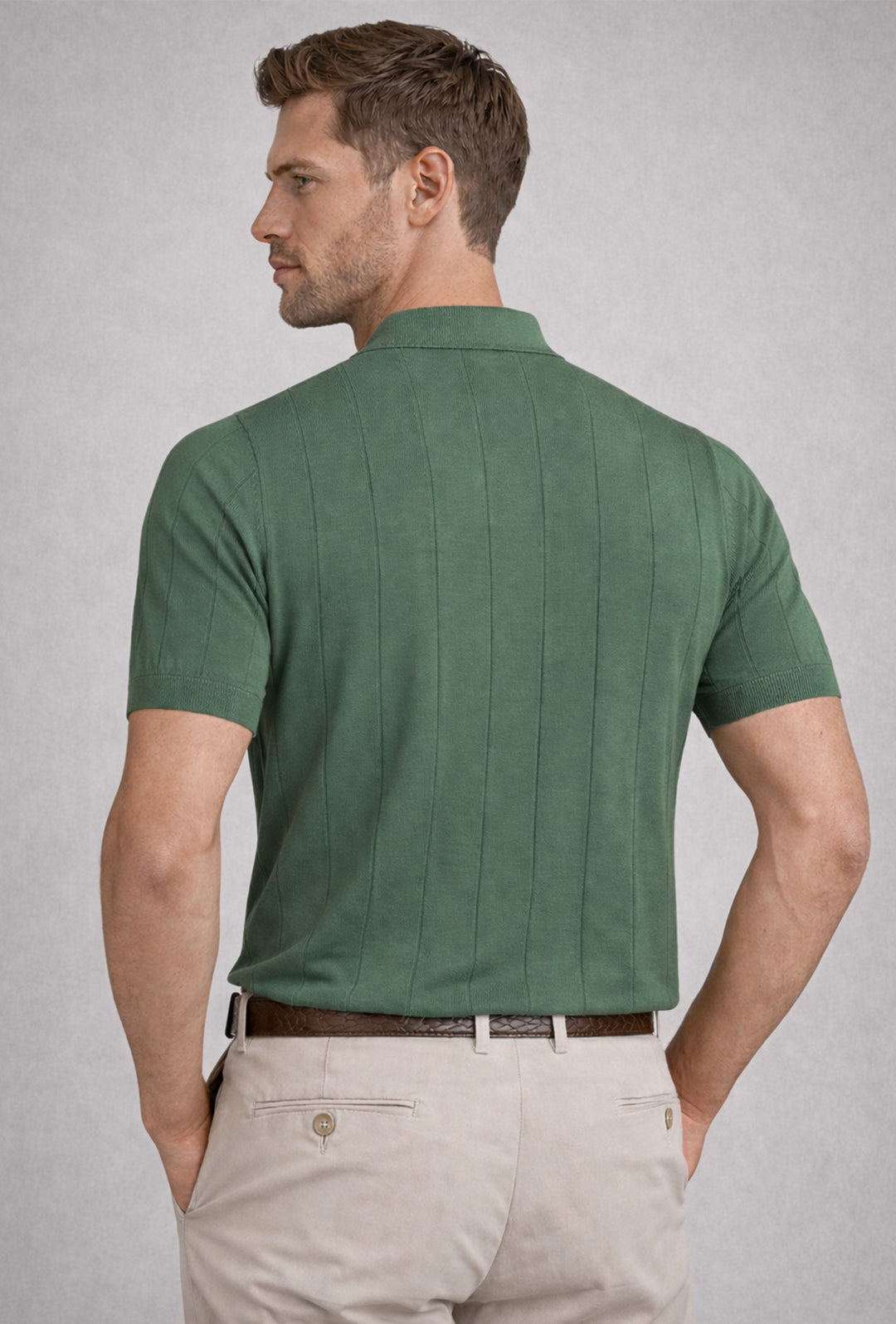 Polo uomo in crepe di cotone Dresserd a maglia - VERDE