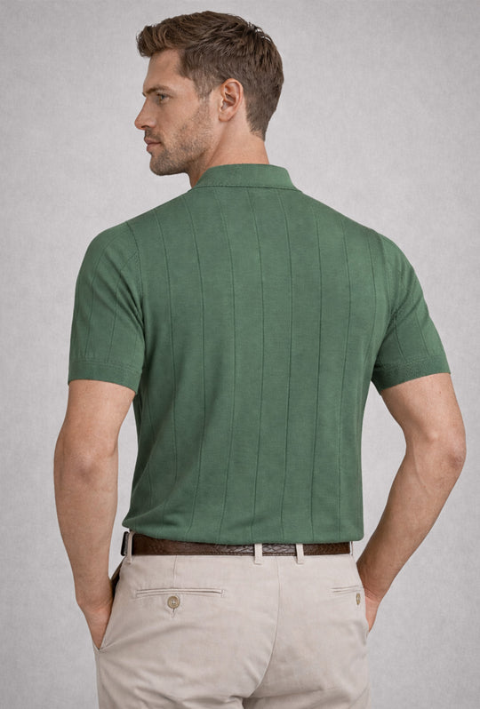 Polo uomo in crepe di cotone Dresserd a maglia - VERDE
