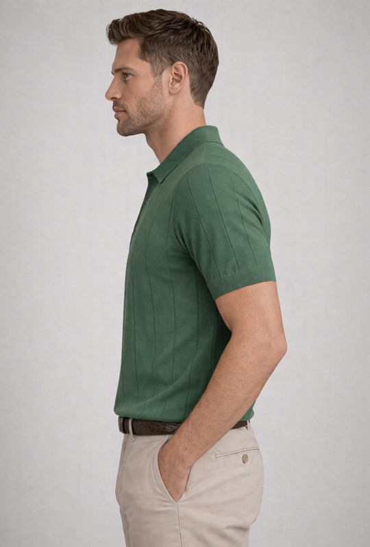 Polo uomo in crepe di cotone Dresserd a maglia - VERDE