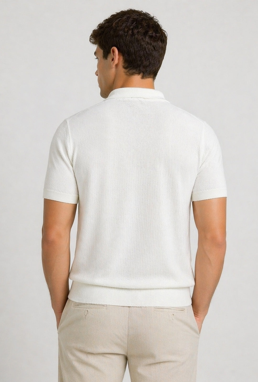 Polo uomo in maglia 100% Cotone in maglia trama lavorata - BIANCO