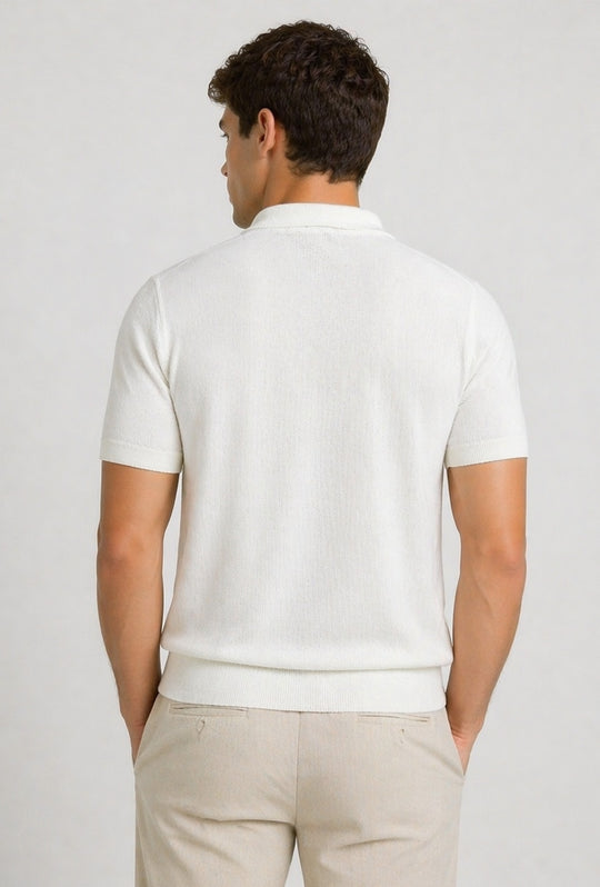 Polo uomo in maglia 100% Cotone in maglia trama lavorata - BIANCO