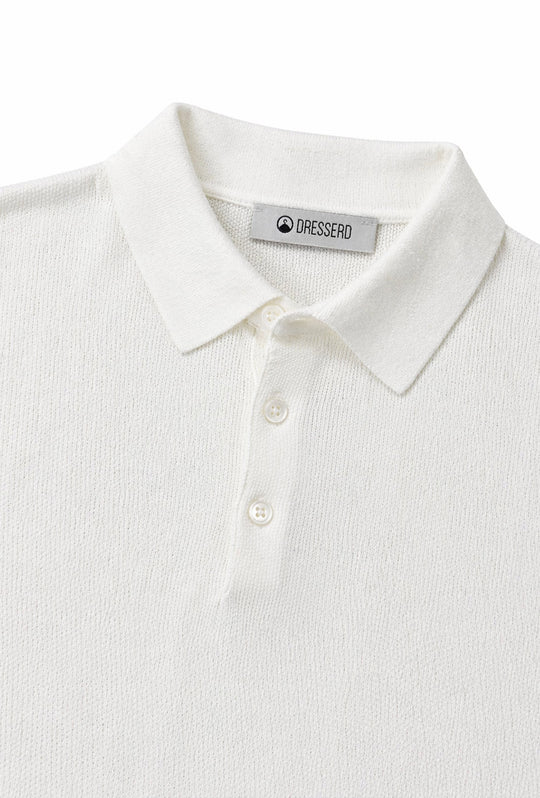 Polo uomo in maglia 100% Cotone in maglia trama lavorata - BIANCO