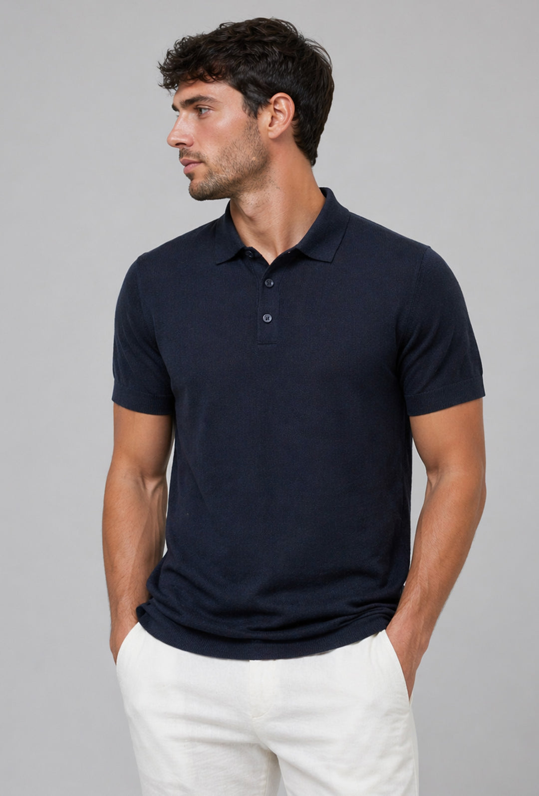 Polo uomo in maglia 100% Cotone in maglia trama lavorata - BLU