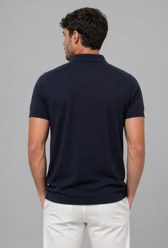 Polo uomo in maglia 100% Cotone in maglia trama lavorata - BLU
