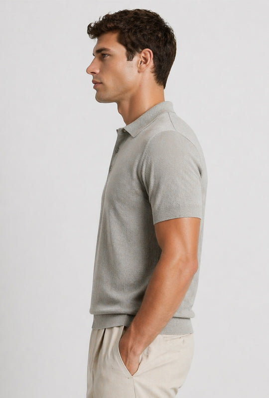 Polo uomo in maglia 100% Cotone in maglia trama lavorata - GRIGIO