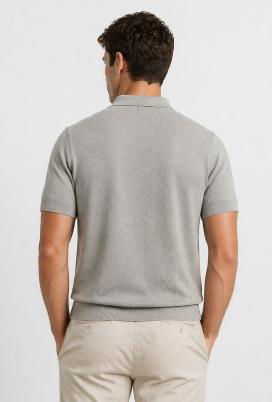 Polo uomo in maglia 100% Cotone in maglia trama lavorata - GRIGIO