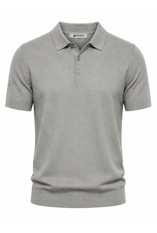 Polo uomo in maglia 100% Cotone in maglia trama lavorata - GRIGIO