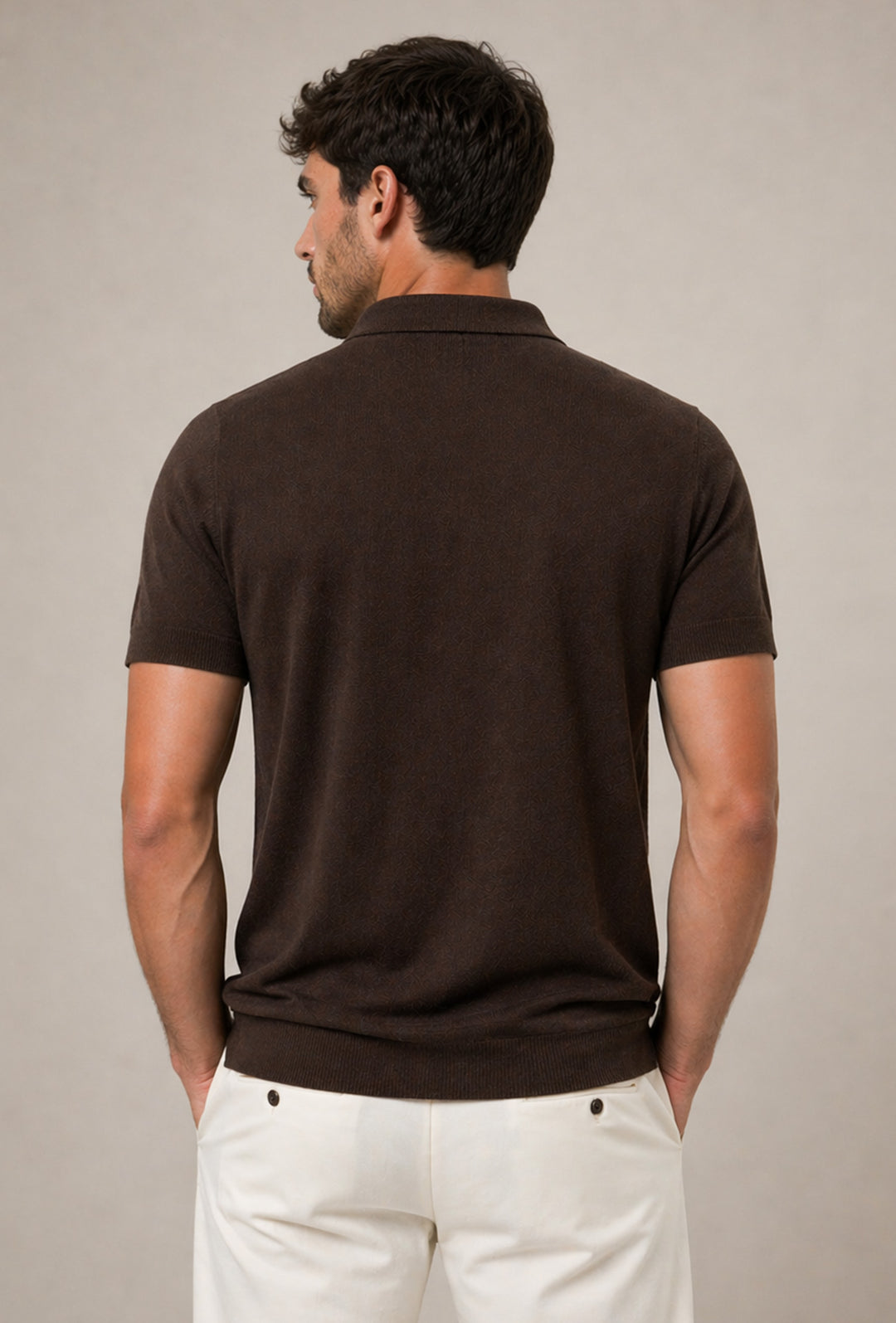 Polo uomo in maglia 100% Cotone in maglia trama lavorata - MARRONE