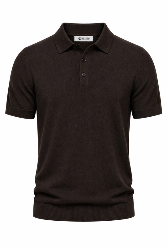 Polo uomo in maglia 100% Cotone in maglia trama lavorata - MARRONE