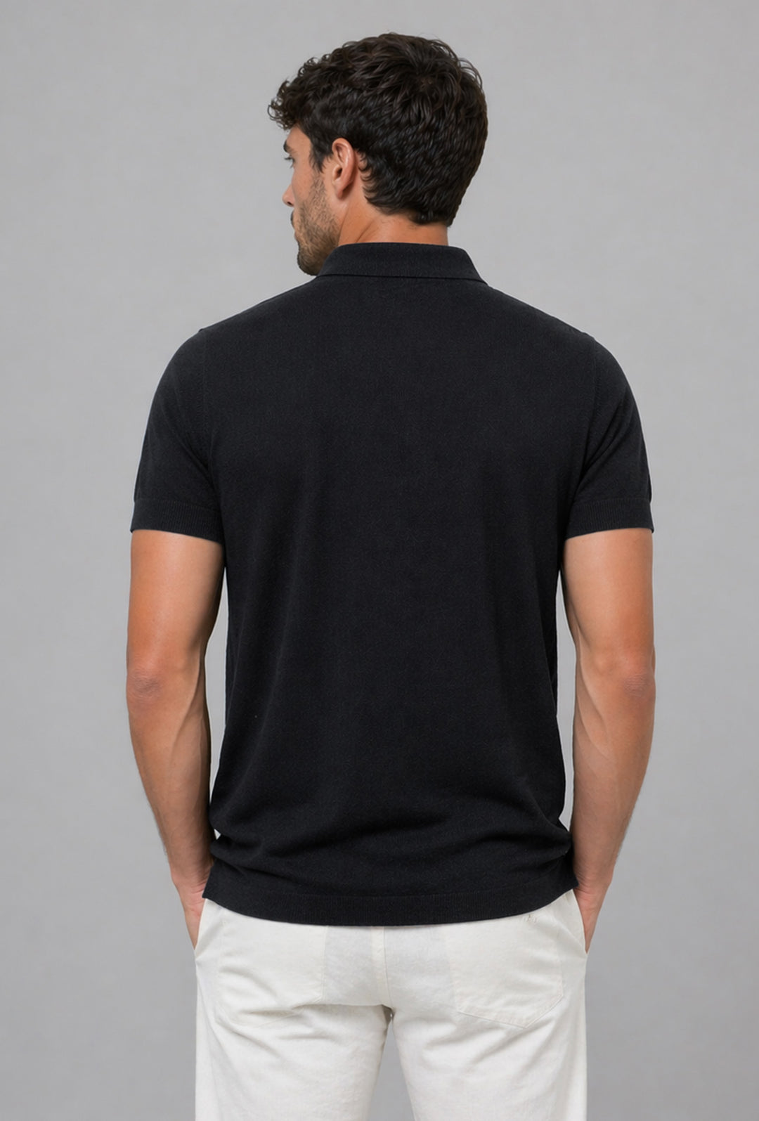 Polo uomo in maglia 100% Cotone in maglia trama lavorata - NERO