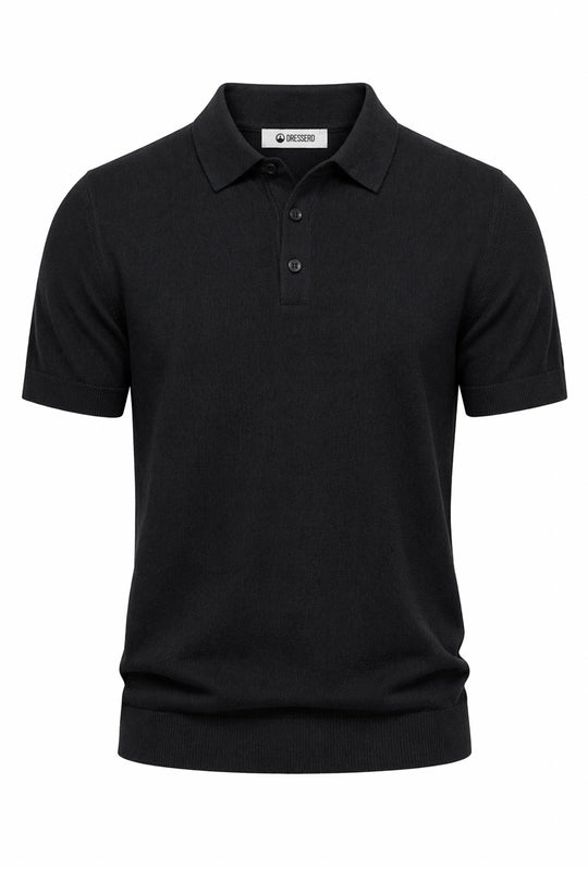 Polo uomo in maglia 100% Cotone in maglia trama lavorata - NERO
