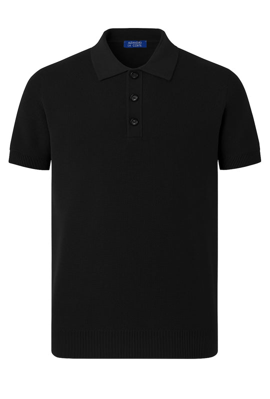 Polo Uomo in Filo Cotone trama lavorata Made in Italy Dresserd - NERO