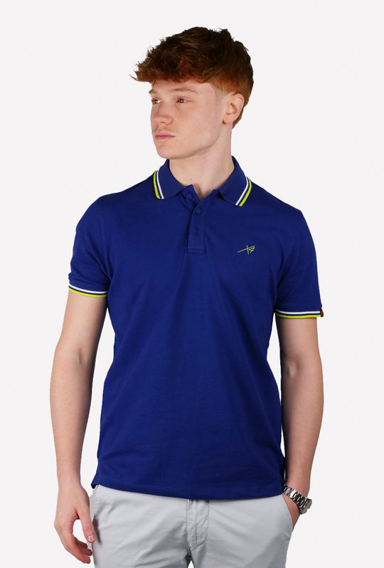 Polo Uomo Nerovago Piquet con colletto Fluo Semi slim fit Polo Dresserd - BLU