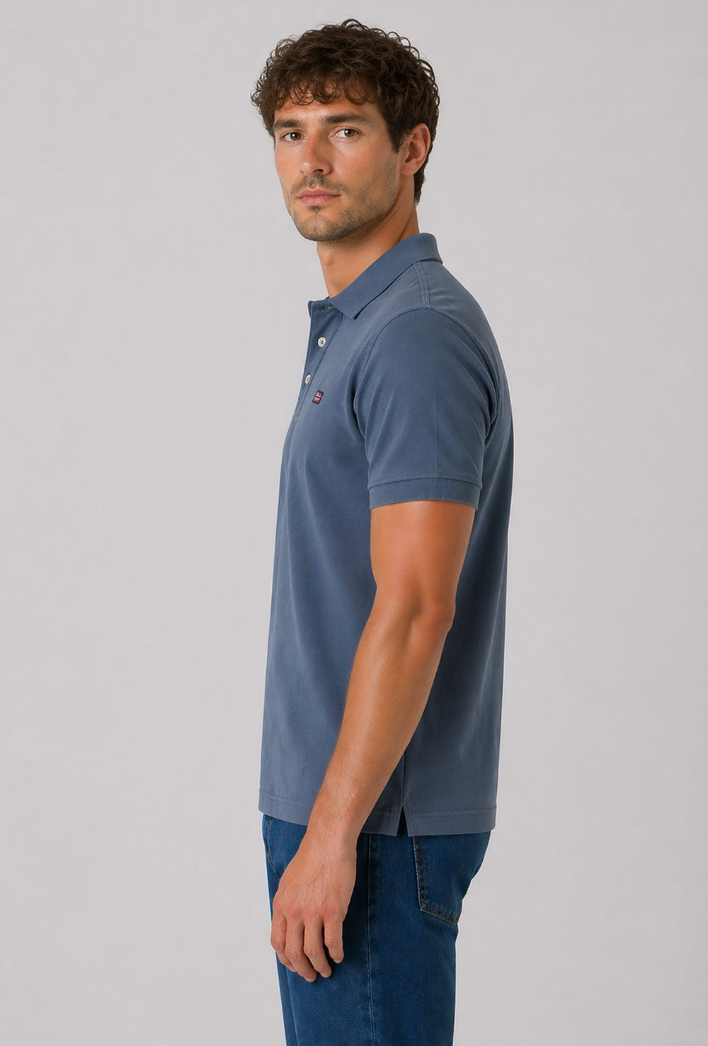 Polo Uomo NORWAY mezza manica 100% Cotone Tinta Unita - DENIM