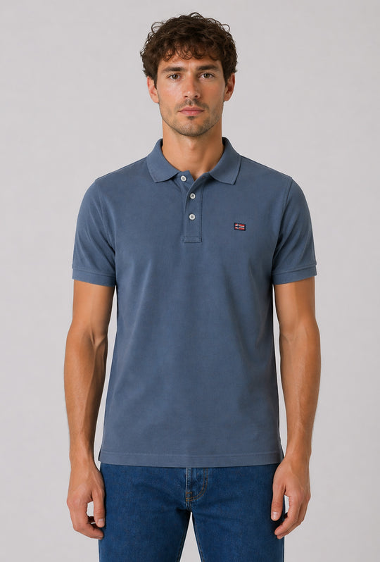Polo Uomo NORWAY mezza manica 100% Cotone Tinta Unita - DENIM