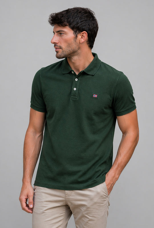 Polo Uomo NORWAY mezza manica 100% Cotone Tinta Unita - VERDE ARMY