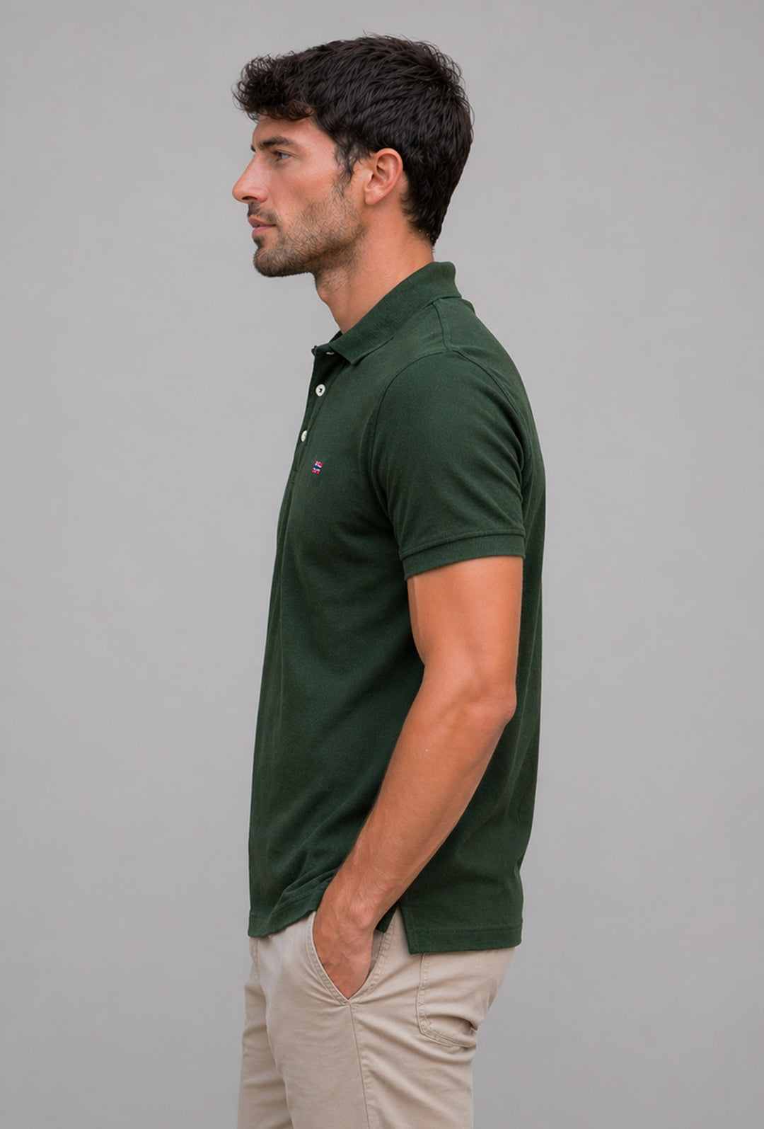 Polo Uomo NORWAY mezza manica 100% Cotone Tinta Unita - VERDE ARMY