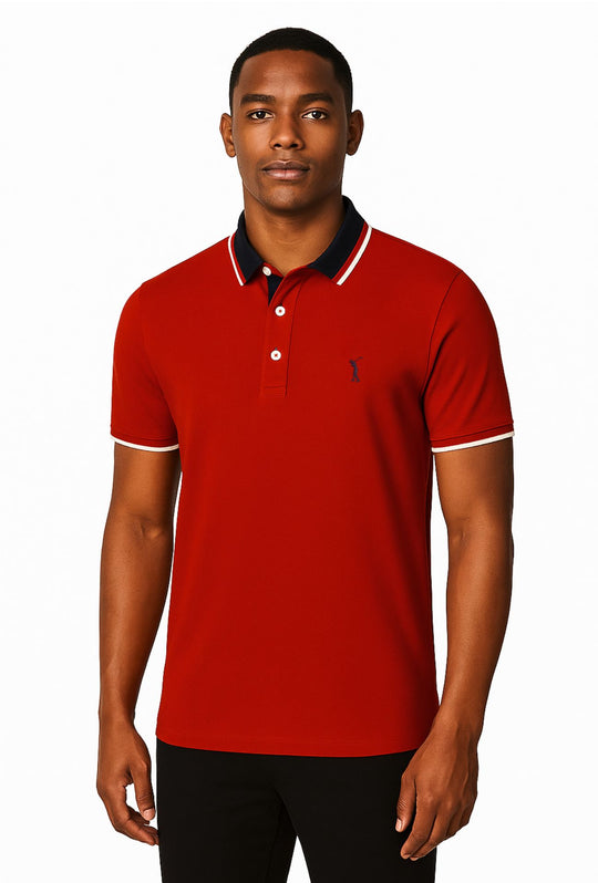 Polo Uomo NOVE.11 mezza manica con colletto a contrasto - ROSSO