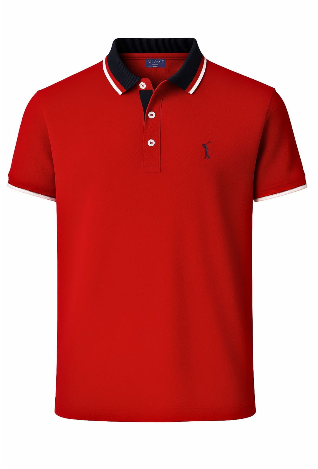 Polo Uomo NOVE.11 mezza manica con colletto a contrasto - ROSSO