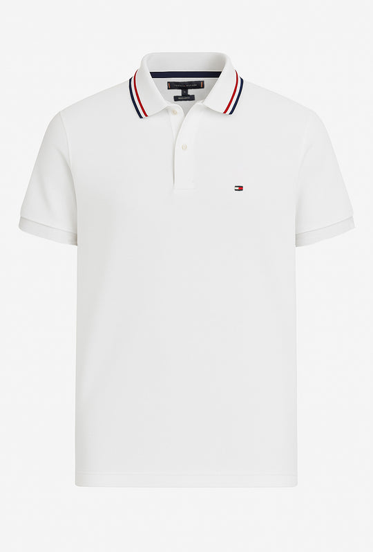 Polo Uomo TOMMY HILFIGER mezza manica colletto con righini a contrasto - BIANCO